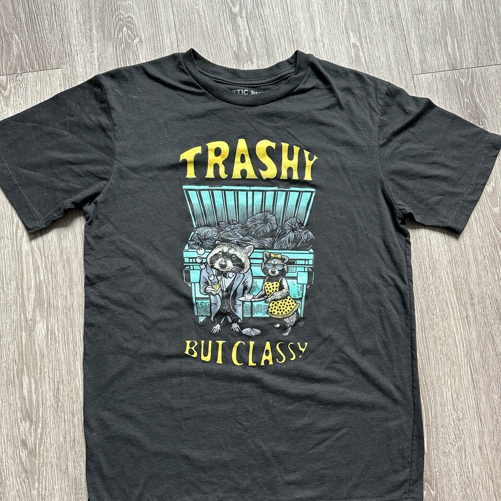 Black Graphic Tee with Raccoon Design